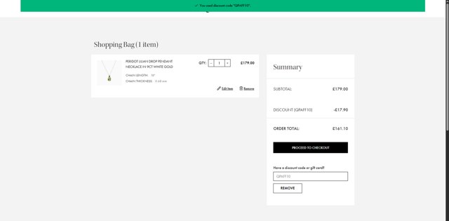 QP Jewellers checkout page showing QP Jewellers discount code box | Screenshot taken by SimplyCodes community member on Aug 30, 2025