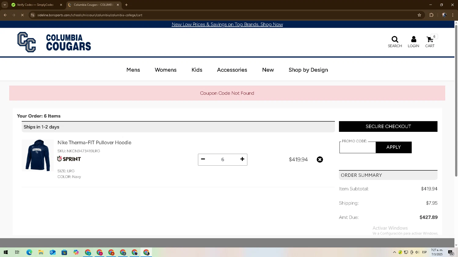 QR Code Generator promo code screenshot showing code SALE25OFF applied at QR Code Generator checkout page. Uploaded by SimplyCodes community member Zxdqui on Mar 7, 2025
