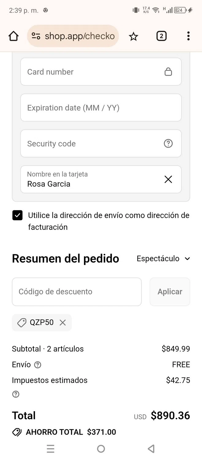 Qronge promo code screenshot showing code QZP50 applied at Qronge checkout page. Uploaded by SimplyCodes community member 220919 on Oct 14, 2025