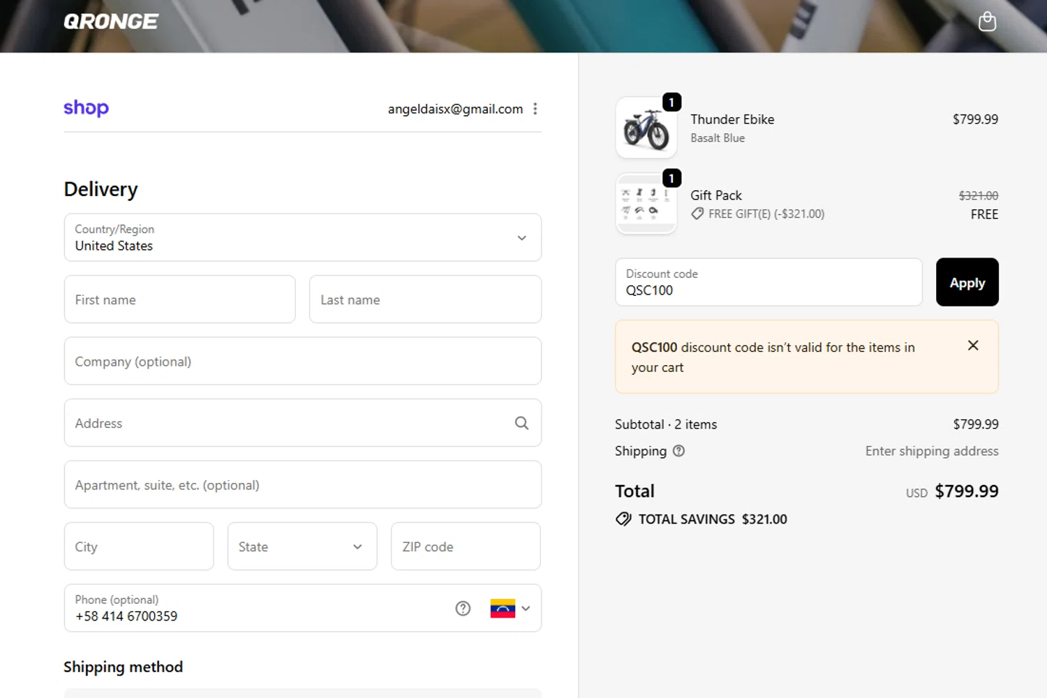 Qronge promo code screenshot showing code QSC100 applied at Qronge checkout page. Uploaded by SimplyCodes community member CoinGuardian1127 on Nov 7, 2025