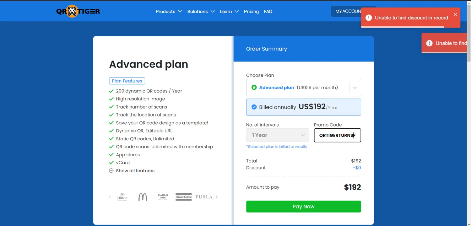 QRTIGER promo code screenshot showing code QRTIGERTURNSFIVE applied at QRTIGER checkout page. Uploaded by SimplyCodes community member kaiser2 on Mar 7, 2025