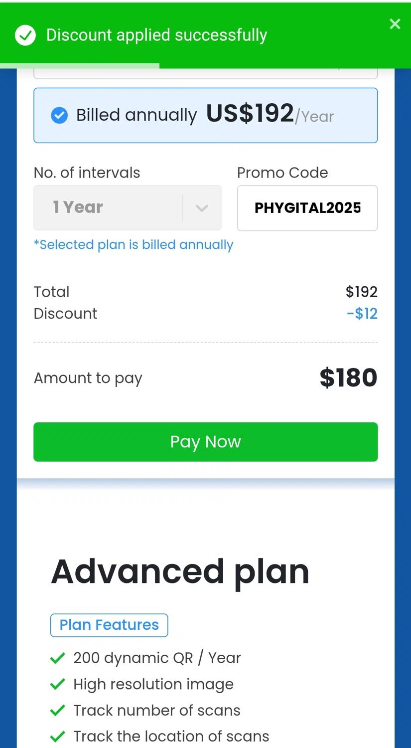 QRTIGER checkout page showing QRTIGER promo code box | Screenshot taken by SimplyCodes community member on Jan 22, 2025