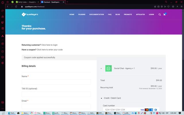 QuadLayers checkout page showing QuadLayers promo code box | Screenshot taken by SimplyCodes community member on Nov 13, 2024
