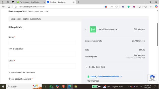 QuadLayers checkout page showing QuadLayers promo code box | Screenshot taken by SimplyCodes community member on Apr 18, 2025