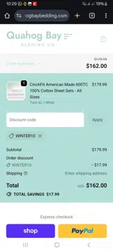 WINTER10 coupon verification screenshot