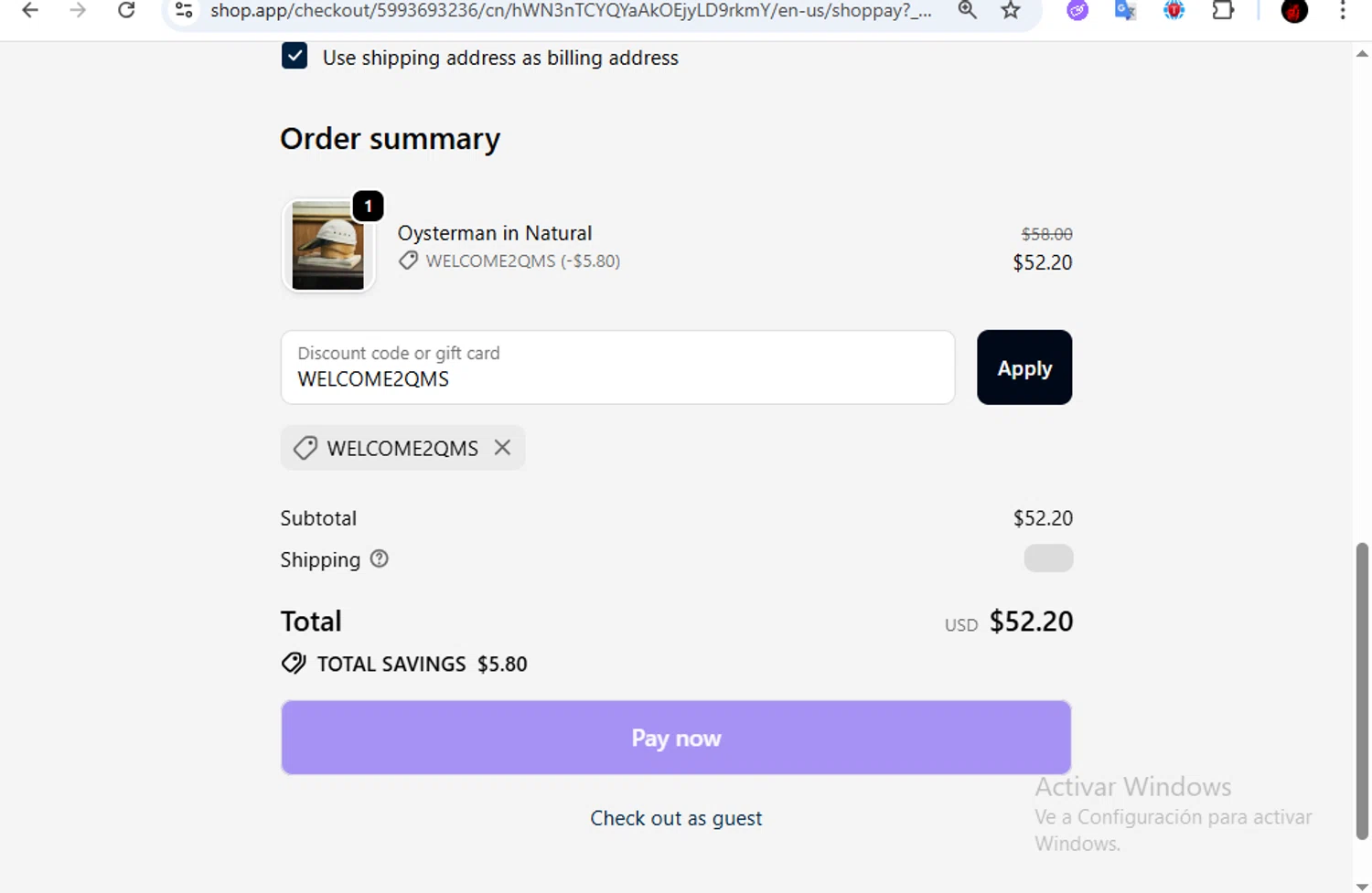 Quaker Marine Supply Co promo code screenshot showing code WELCOME2QMS applied at Quaker Marine Supply Co checkout page. Uploaded by SimplyCodes community member Francisco01 on Oct 6, 2025