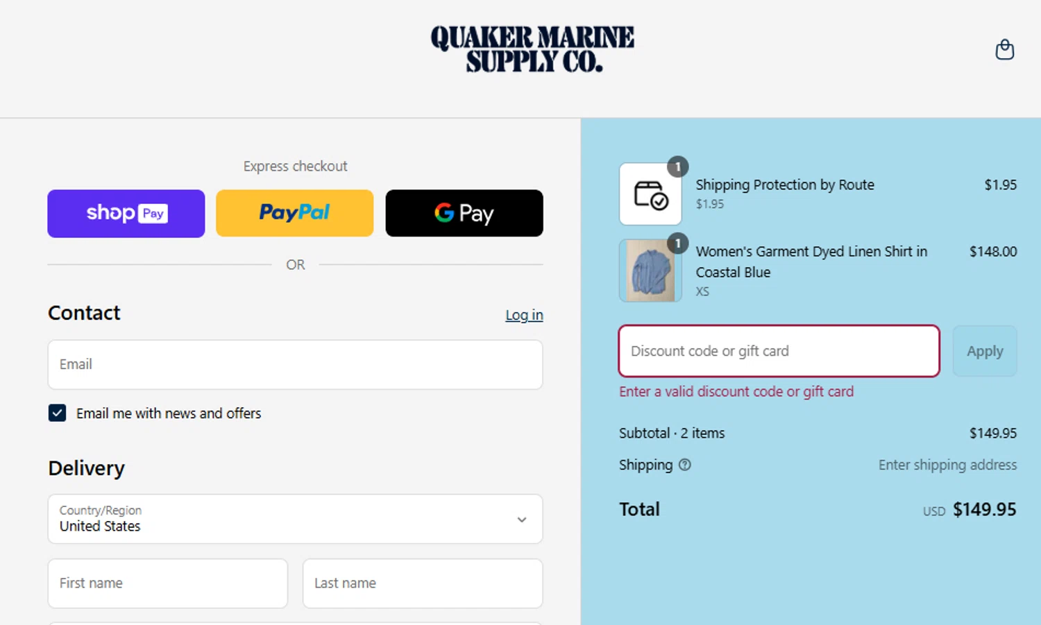 Quaker Marine Supply Co promo code screenshot showing code OYSTERDAY applied at Quaker Marine Supply Co checkout page. Uploaded by SimplyCodes community member tuvalu10 on Aug 12, 2025
