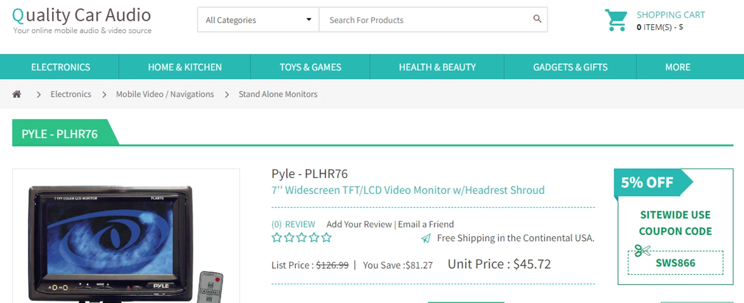 Quality Car Audio checkout page showing Quality Car Audio promo code box | Screenshot taken by SimplyCodes community member on Feb 16, 2024