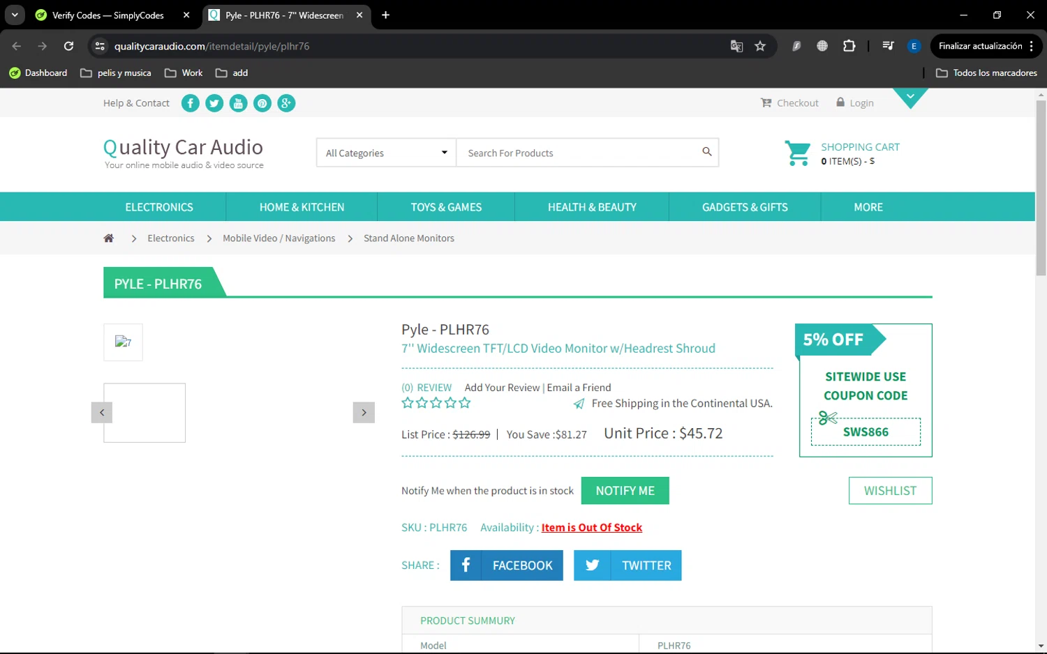 Quality Car Audio checkout page showing Quality Car Audio promo code box | Screenshot taken by SimplyCodes community member on Apr 15, 2024