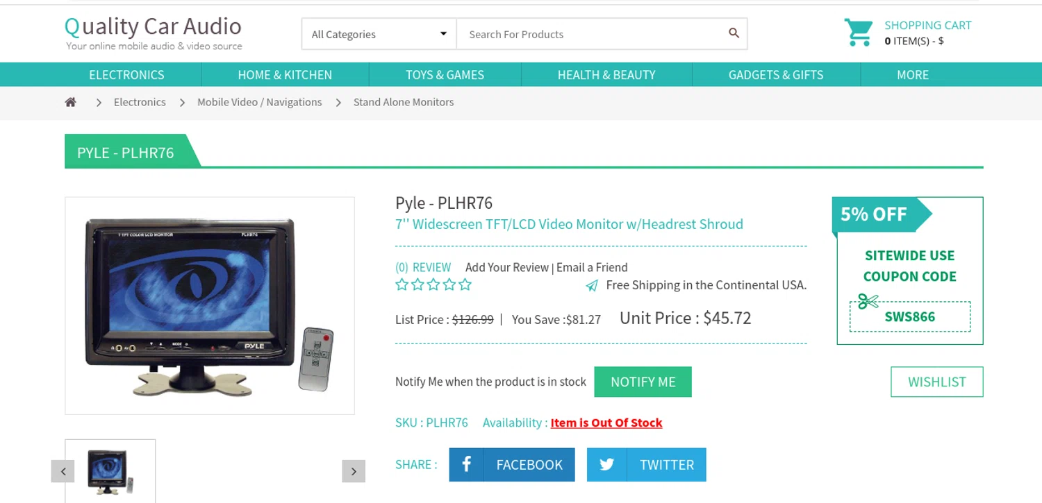 Quality Car Audio checkout page showing Quality Car Audio promo code box | Screenshot taken by SimplyCodes community member on Mar 17, 2024