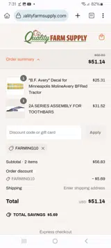 FARMING10 coupon verification screenshot
