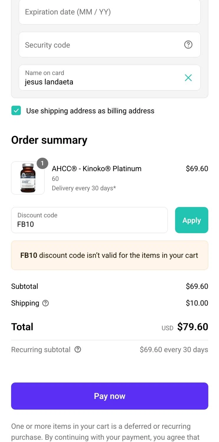 Quality of Life discount code screenshot showing code FB10 applied at Quality of Life checkout page. Uploaded by SimplyCodes community member JesusLand2004 on Jun 24, 2025