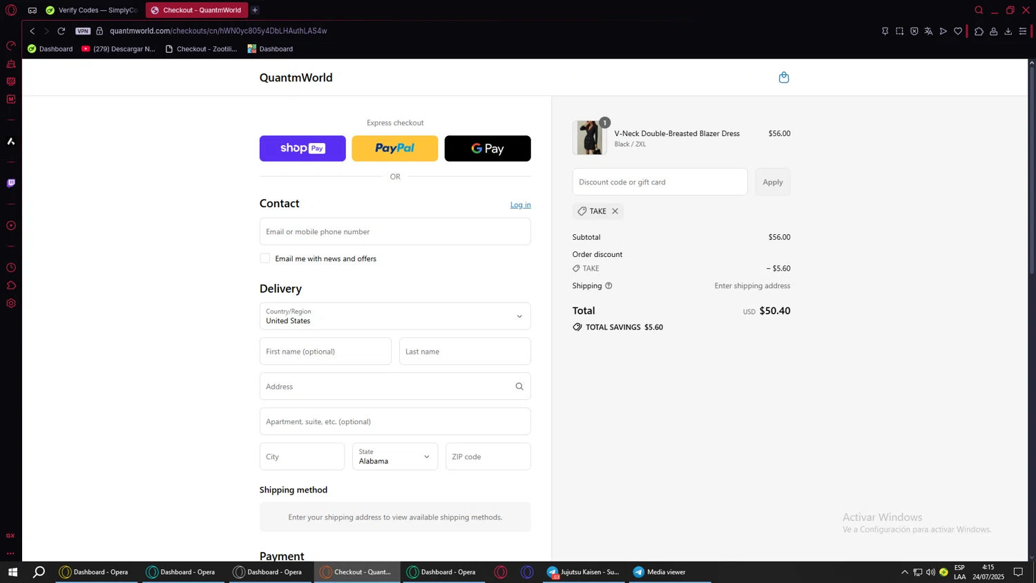 Quantm World promo code screenshot showing code Take applied at Quantm World checkout page. Uploaded by SimplyCodes community member SavvyScholar995 on Jul 24, 2025