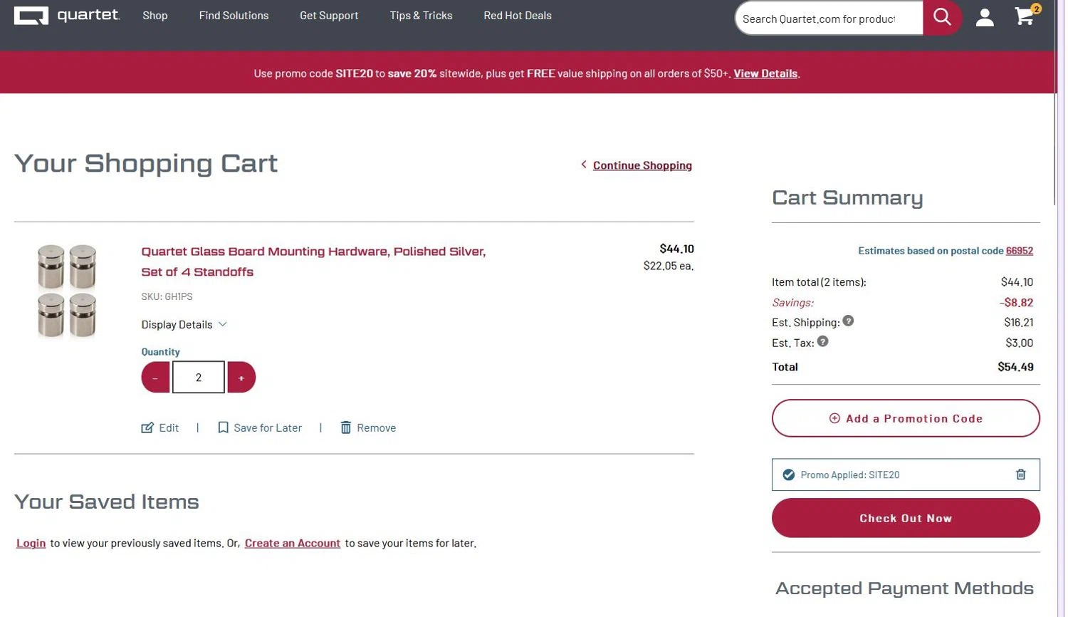Quartet promo code screenshot showing code site20 applied at Quartet checkout page. Uploaded by SimplyCodes community member stygian1 on Dec 26, 2025