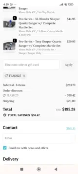 Quartz Bangers coupon verification screenshot