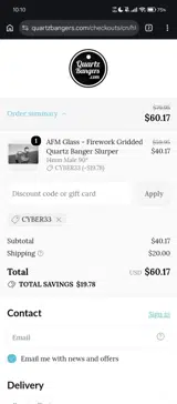 Quartz Bangers coupon verification screenshot