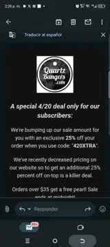 Quartz Bangers coupon verification screenshot