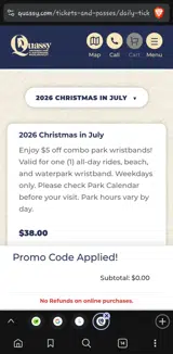 Quassy Amusement Park coupon verification screenshot