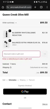 Queen Creek Olive Mill coupon verification screenshot