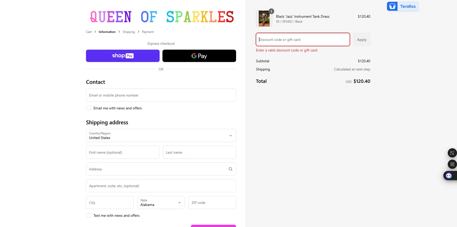 Queen of Sparkles discount code screenshot showing code SHANNON15 applied at Queen of Sparkles checkout page. Uploaded by SimplyCodes community member ShieldDefender6010 on May 26, 2025