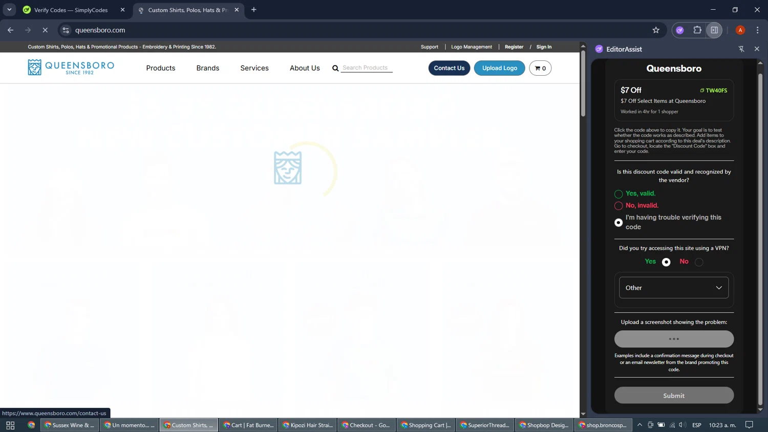 Queensboro promo code screenshot showing code TW40FS applied at Queensboro checkout page. Uploaded by SimplyCodes community member AlvaroCG on Aug 20, 2025
