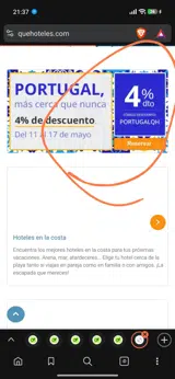 Quehoteles.com coupon verification screenshot