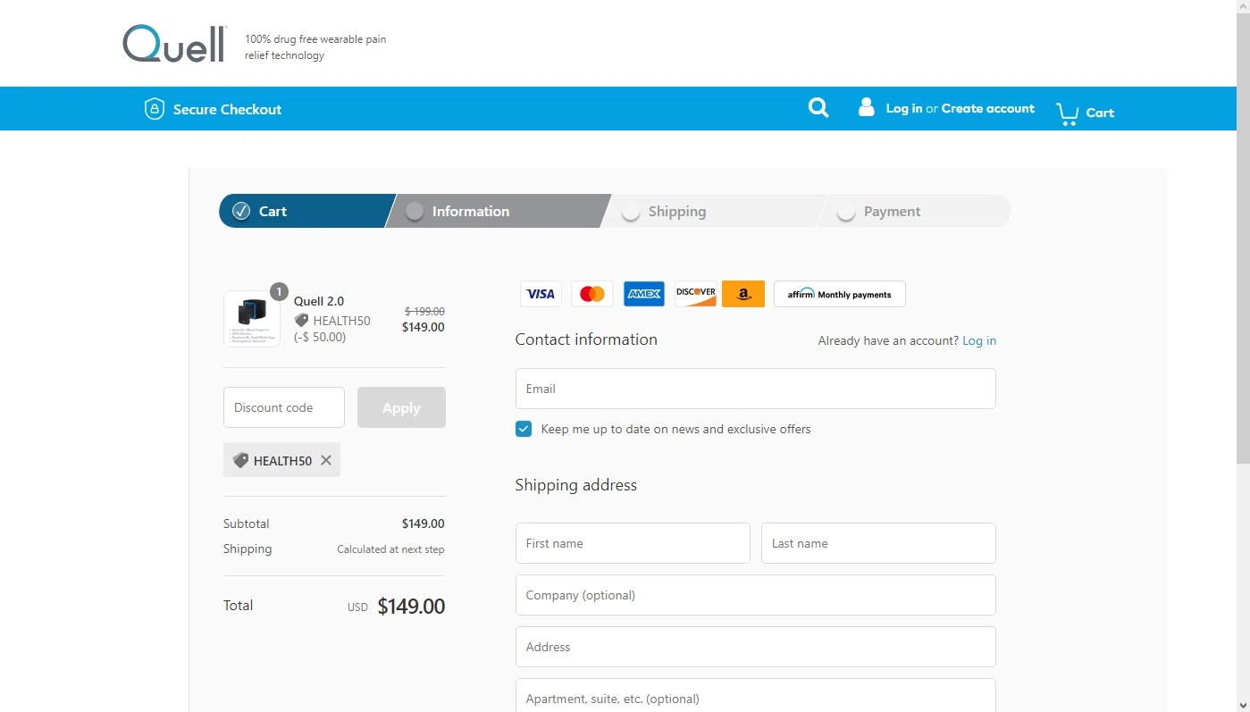 where to use Quell promo code box