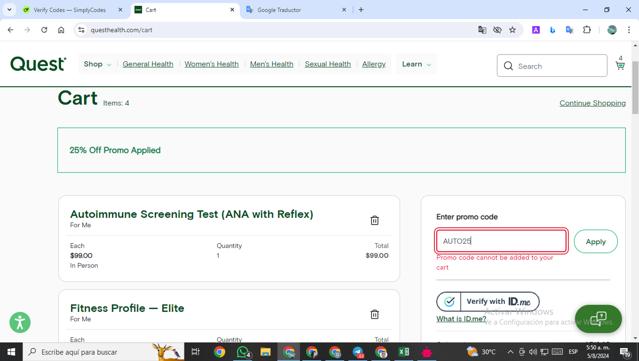 Quest checkout page showing Quest promo code box | Screenshot taken by SimplyCodes community member on Aug 5, 2024