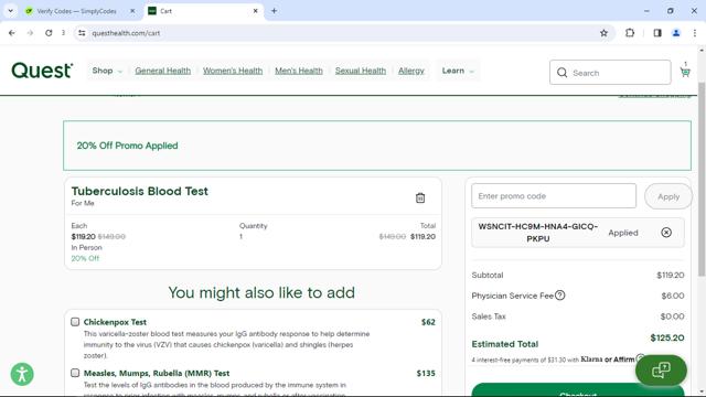 Quest checkout page showing Quest promo code box | Screenshot taken by SimplyCodes community member on Aug 14, 2024