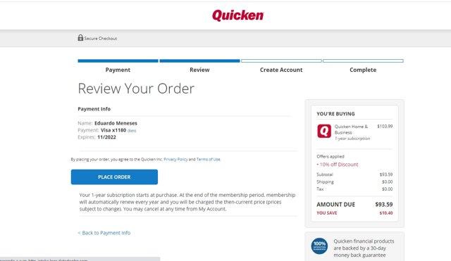 Quicken checkout page showing Quicken discount code box | Screenshot taken by SimplyCodes community member on Apr 24, 2021