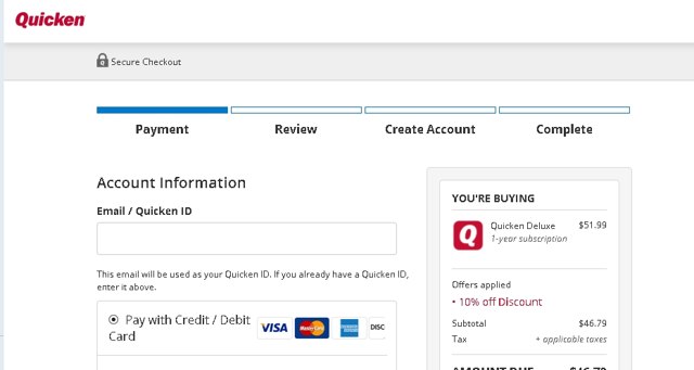 Quicken checkout page showing Quicken discount code box | Screenshot taken by SimplyCodes community member on May 8, 2021