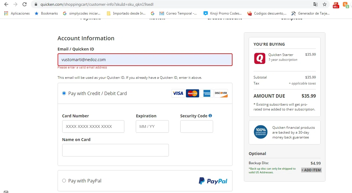 where to use Quicken promo code box