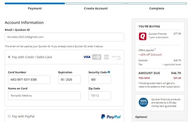 Quicken checkout page showing Quicken discount code box | Screenshot taken by SimplyCodes community member on Jan 5, 2022