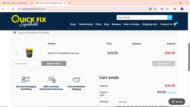Quick Fix Synthetic checkout page showing Quick Fix Synthetic coupon code box | Screenshot taken by SimplyCodes community member on Jun 26, 2025