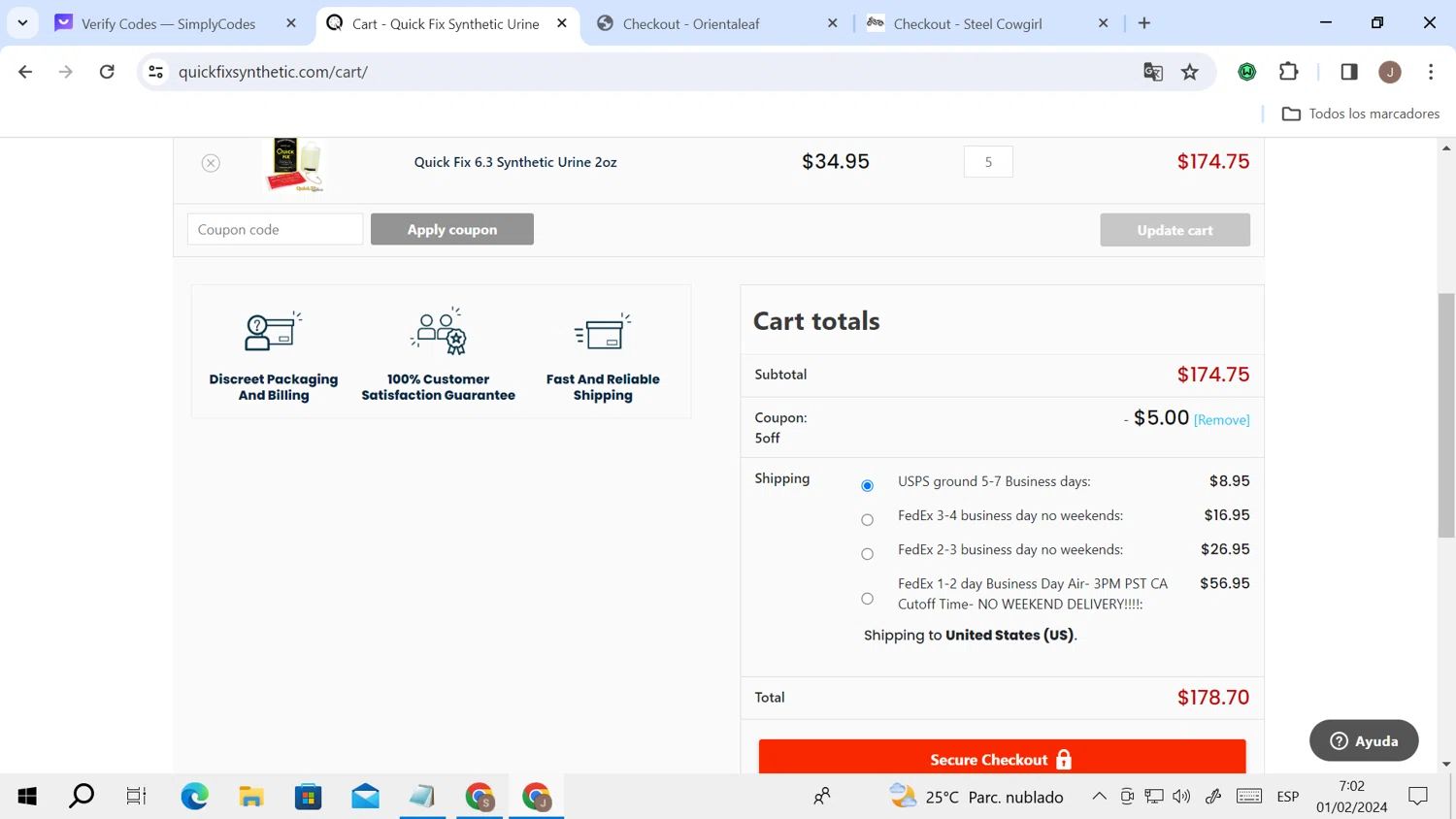 where to use Quick Fix Synthetic Urine promo code box