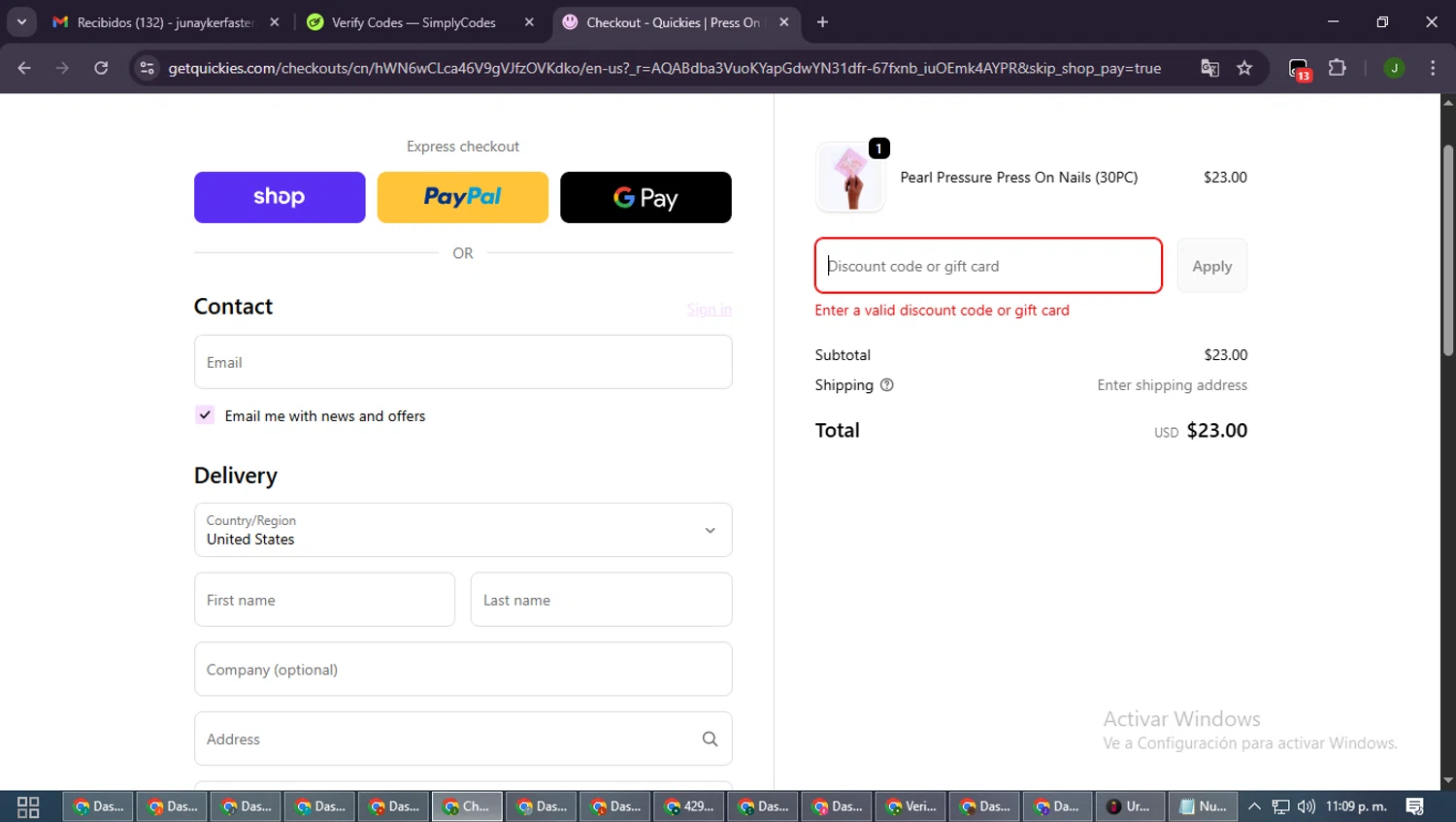 Quickies discount code screenshot showing code NICETOMEETYOU applied at Quickies checkout page. Uploaded by SimplyCodes community member SmartLion6646 on Dec 28, 2025