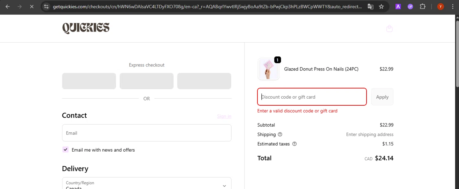 Quickies discount code screenshot showing code PAPAYAQUICKIE applied at Quickies checkout page. Uploaded by SimplyCodes community member CrownTiger7501 on Dec 28, 2025