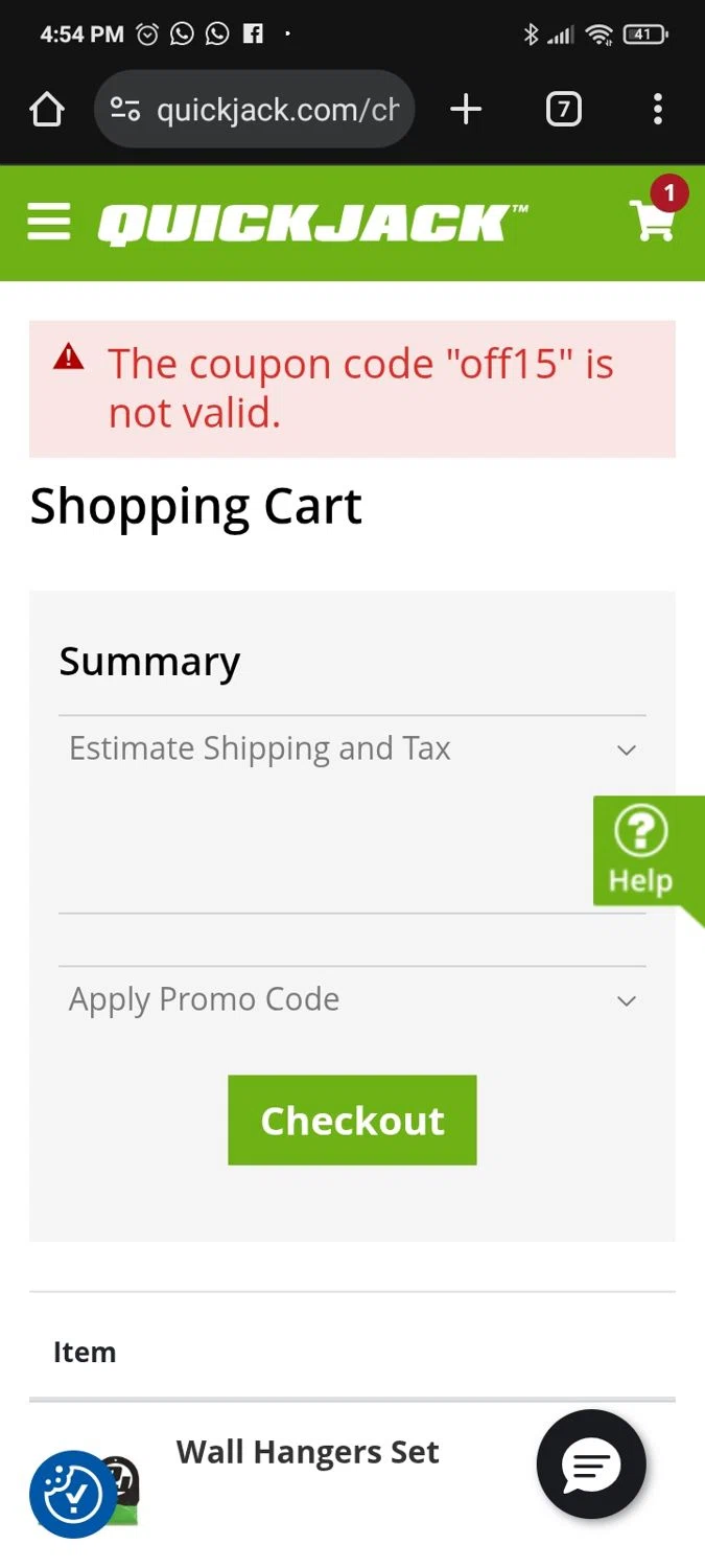 QuickJack promo code screenshot showing code off15 applied at QuickJack checkout page. Uploaded by SimplyCodes community member PromoMaven605 on Aug 3, 2025