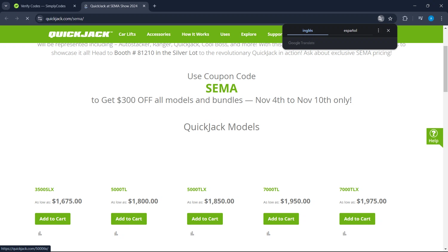 QuickJack checkout page showing QuickJack promo code box | Screenshot taken by SimplyCodes community member on Jan 17, 2025