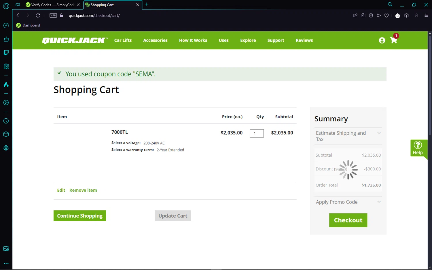 where to use QuickJack promo code box