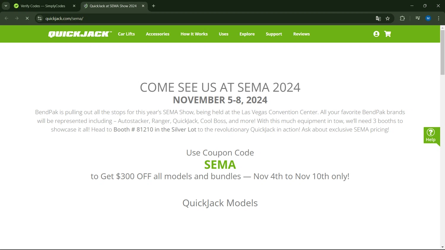 QuickJack checkout page showing QuickJack promo code box | Screenshot taken by SimplyCodes community member on Jan 17, 2025