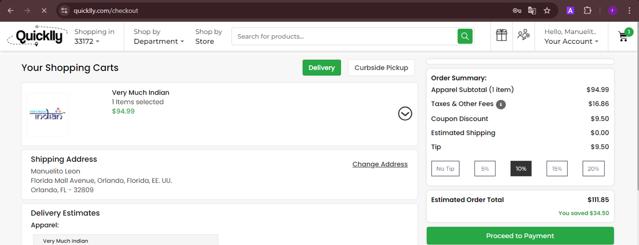 Quicklly checkout page showing Quicklly coupon code box | Screenshot taken by SimplyCodes community member on Sep 24, 2024