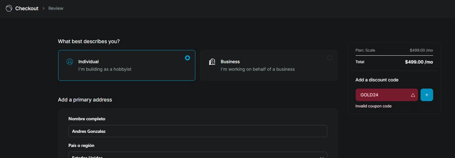 QuickNode coupon code screenshot showing code GOLD24 applied at QuickNode checkout page. Uploaded by SimplyCodes community member Woskal on Feb 26, 2025