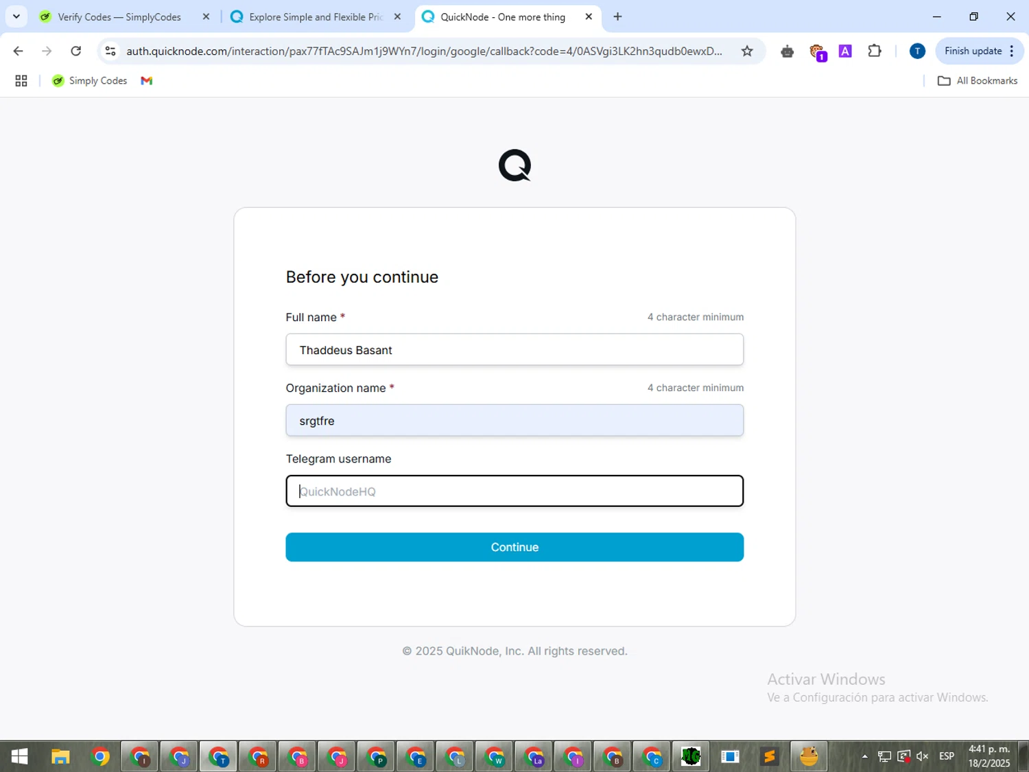 QuickNode checkout page showing QuickNode coupon code box | Screenshot taken by SimplyCodes community member on Feb 18, 2025