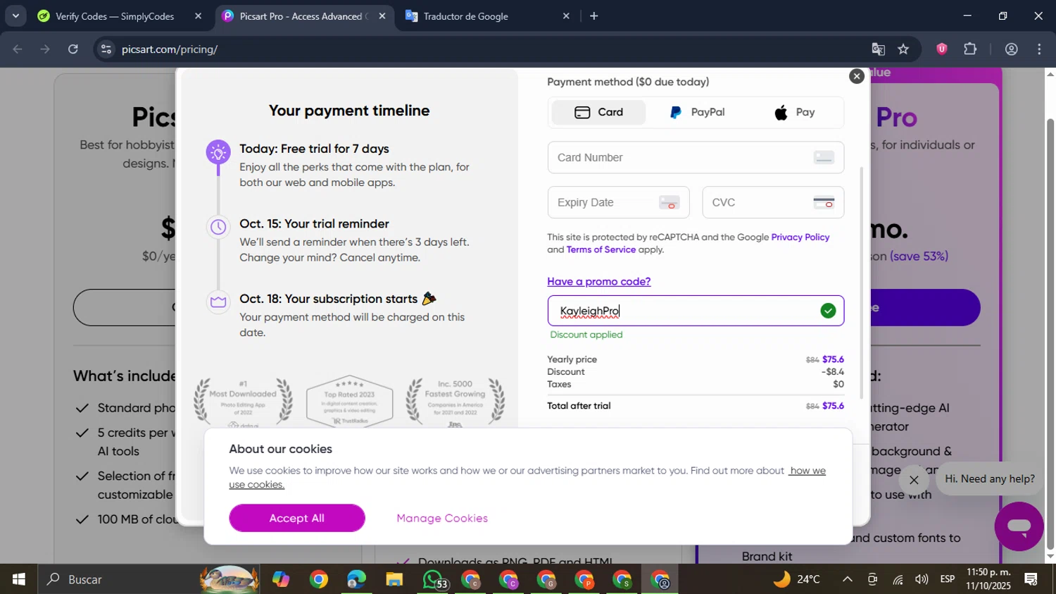 Quicktools promo code screenshot showing code KayleighPro applied at Quicktools checkout page. Uploaded by SimplyCodes community member GloriousDefender7889 on Oct 12, 2025