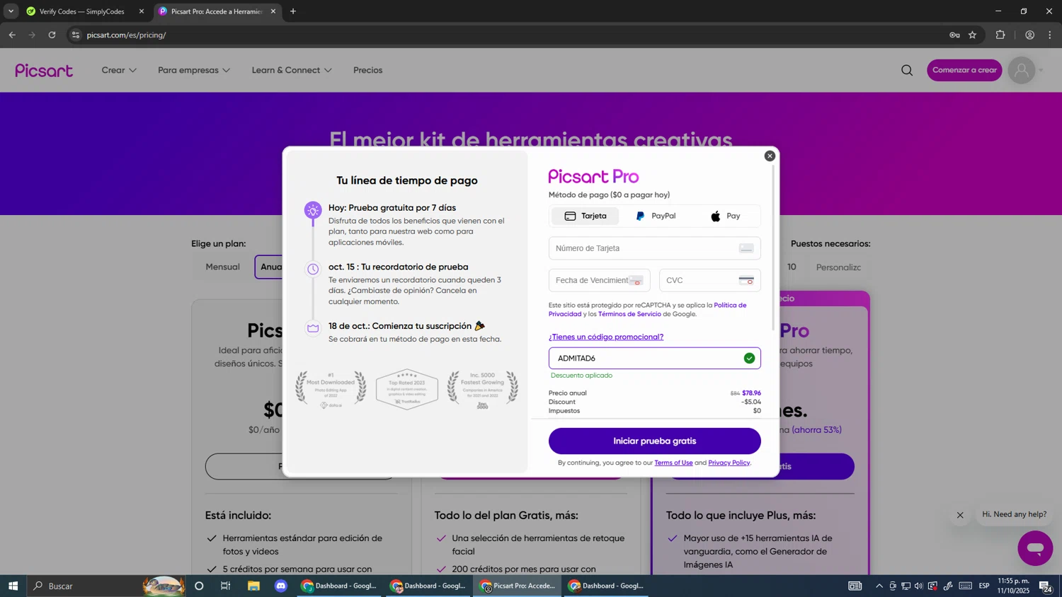 Quicktools promo code screenshot showing code ADMITAD6 applied at Quicktools checkout page. Uploaded by SimplyCodes community member Pirlo420 on Oct 12, 2025