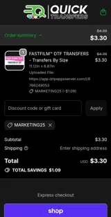 MARKETING25 coupon verification screenshot