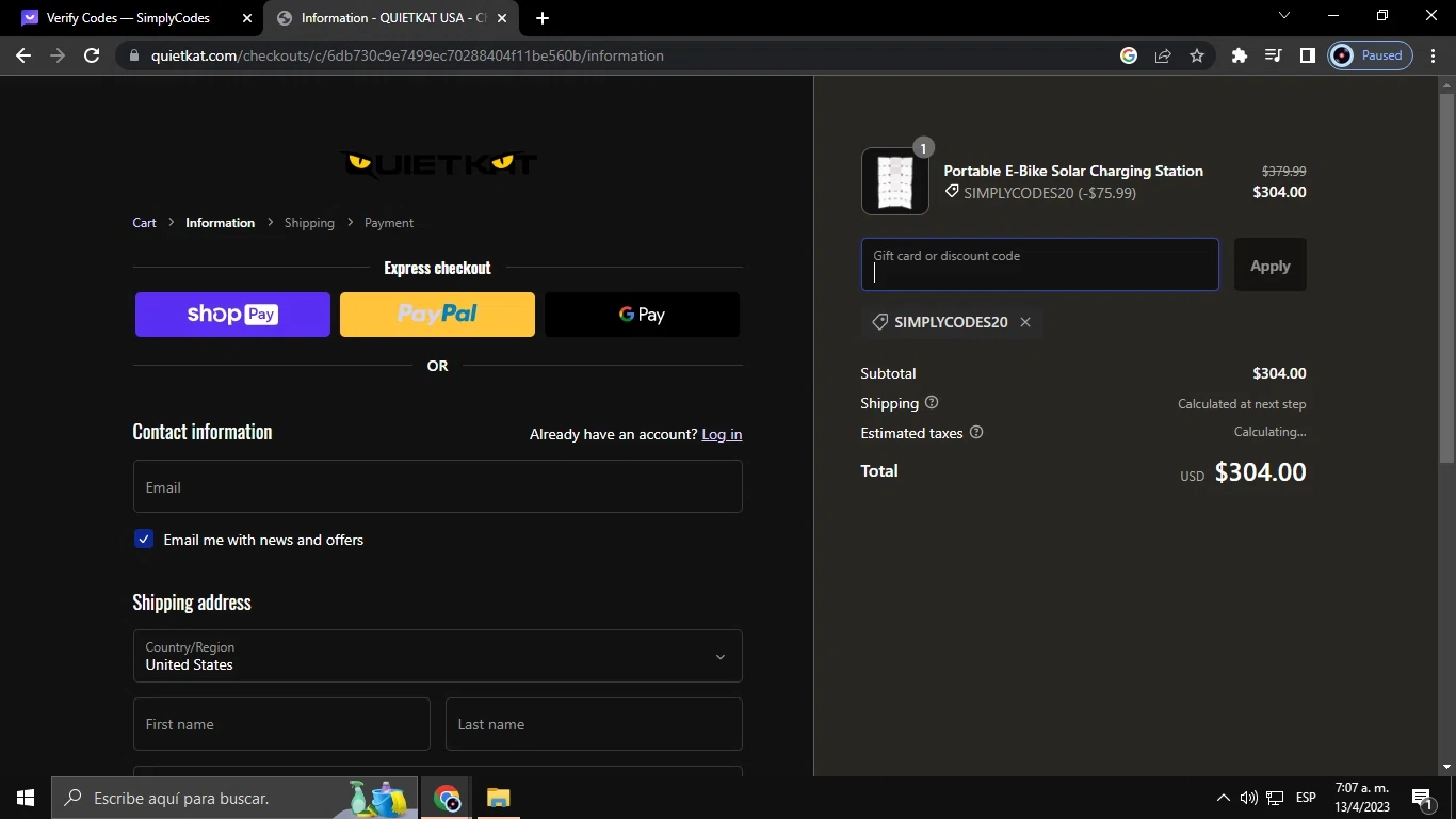 where to use QuietKat promo code box