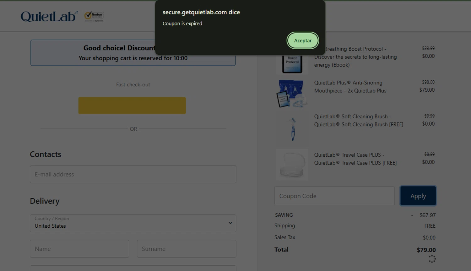 QuietLab coupon code screenshot showing code LABORDAY applied at QuietLab checkout page. Uploaded by SimplyCodes community member BargainPilot9399 on Sep 7, 2025
