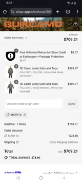 MARY10 coupon verification screenshot